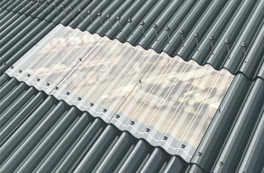 SUNLUX Polycarbonat, flerlags ovenlysplade, B6/600R, 6 mm, m/hjørneafskæring profil 146/48, Klar